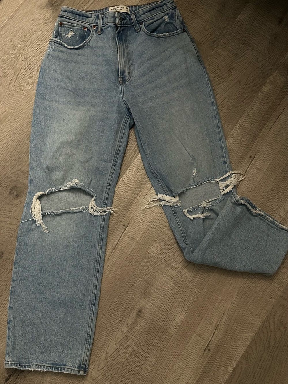 Abercrombie & Fitch Curve Love High Rise Light Blue Distressed Jeans